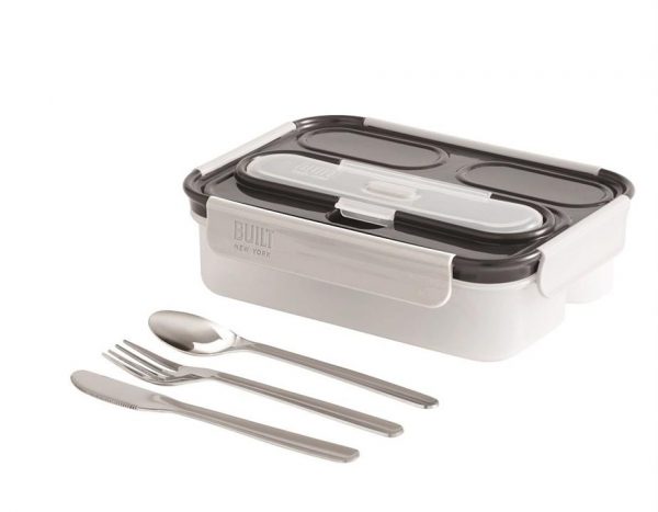 Built NY Gourmet 3 Compartment Bento Lunch Box w/ Stainless Steel Utensils